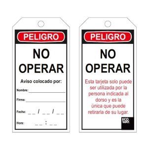 Tarjeta de Bloqueo "Peligro No Operar"