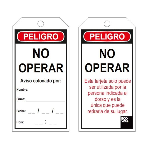Tarjeta de Bloqueo "Peligro No Operar"