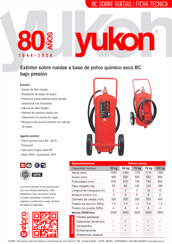 EXTINTORES SOBRE RUEDAS POLVO QUIMICO SECO BC IRAM-DPS YUKON - Imagen 3