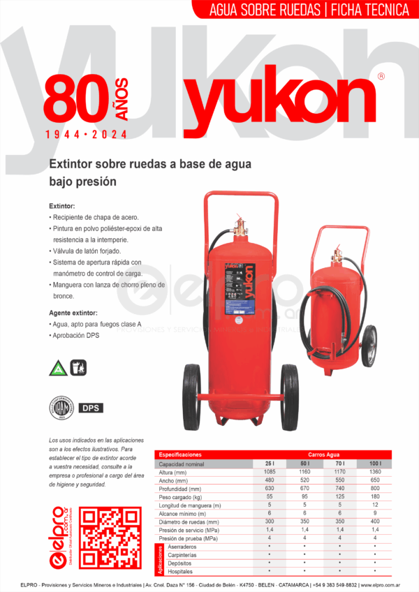 EXTINTORES SOBRE RUEDAS AGUA BAJO PRESIÓN IRAM-DPS YUKON - Imagen 3