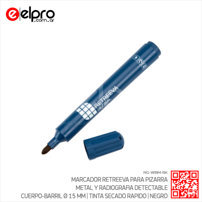 RG-WBM-BK - MARCADOR RETREEVA METAL Y GRADIOGRAF DETECTABLE PIZARRA PUNTA REDONDA NEGRO